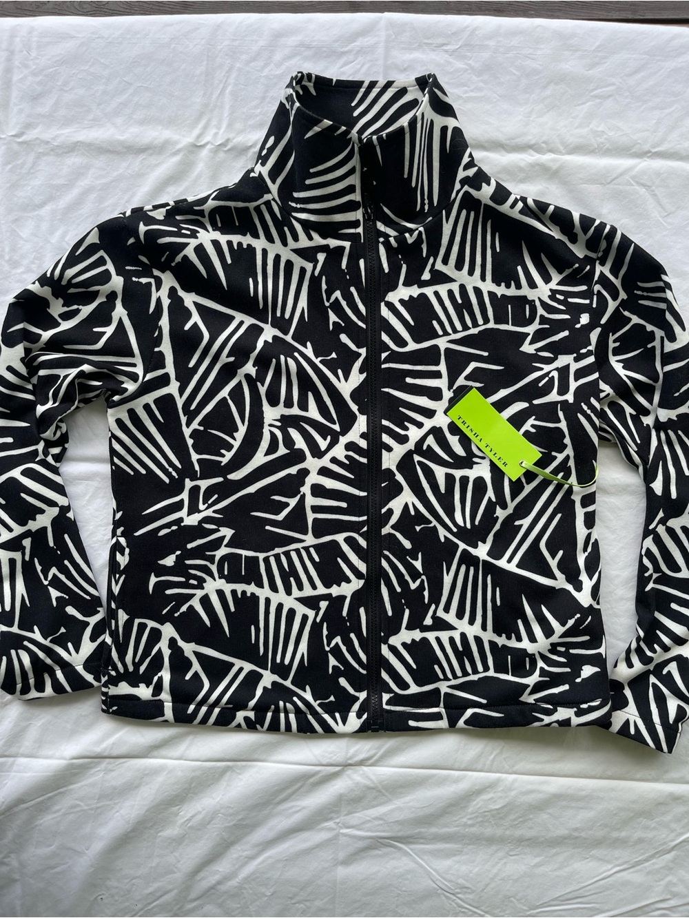 Black & White Graphic Zip-Front Bomber Jacket